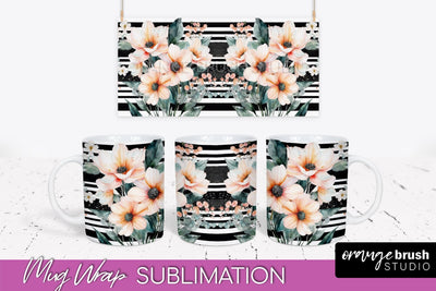Pink Watercolor Flowers Mug Wrap - Floral Mug Sublimation Sublimation OrangeBrushStudio 