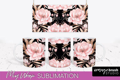 Pink Watercolor Flowers Mug Wrap - Floral Mug Sublimation Sublimation OrangeBrushStudio 
