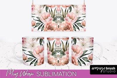 Pink Watercolor Flowers Mug Wrap - Floral Mug Sublimation Sublimation OrangeBrushStudio 