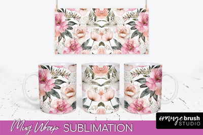 Pink Watercolor Flowers Mug Wrap - Floral Mug Sublimation Sublimation OrangeBrushStudio 