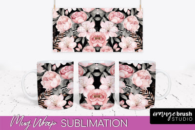 Pink Watercolor Flowers Mug Wrap - Floral Mug Sublimation Sublimation OrangeBrushStudio 