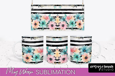 Pink Watercolor Flowers Mug Wrap - Floral Mug Sublimation Sublimation OrangeBrushStudio 