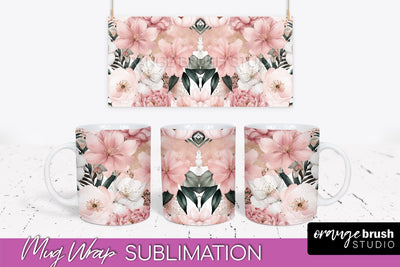 Pink Watercolor Flowers Mug Wrap - Floral Mug Sublimation Sublimation OrangeBrushStudio 