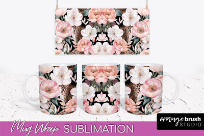 Pink Watercolor Flowers Mug Wrap - Floral Mug Sublimation Sublimation OrangeBrushStudio 