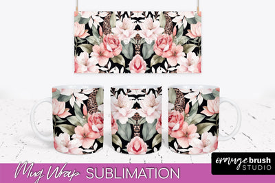 Pink Watercolor Flowers Mug Wrap - Floral Mug Sublimation Sublimation OrangeBrushStudio 