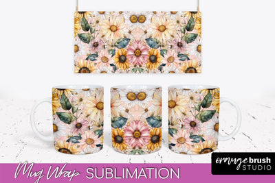 Pink Watercolor Flowers Mug Wrap - Floral Mug Sublimation Sublimation OrangeBrushStudio 