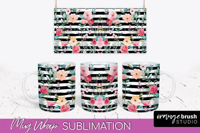Pink Watercolor Flowers Mug Wrap - Floral Mug Sublimation Sublimation OrangeBrushStudio 