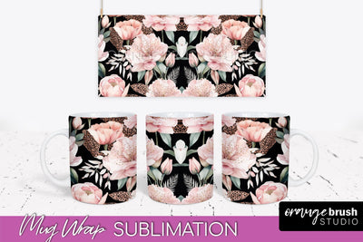 Pink Watercolor Flowers Mug Wrap - Floral Mug Sublimation Sublimation OrangeBrushStudio 