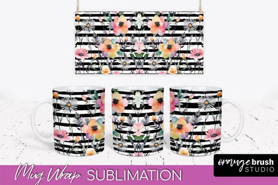 Pink Watercolor Flowers Mug Wrap - Floral Mug Sublimation Sublimation OrangeBrushStudio 