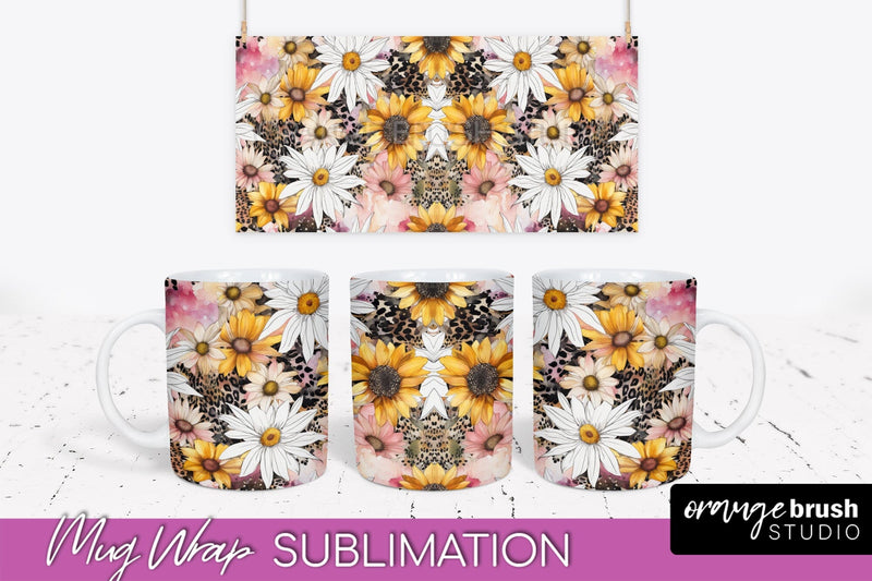 Pink Watercolor Flowers Mug Wrap - Floral Mug Sublimation Sublimation OrangeBrushStudio 