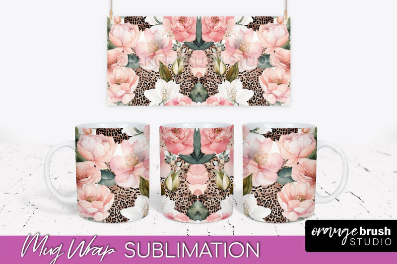 Pink Watercolor Flowers Mug Wrap - Floral Mug Sublimation Sublimation OrangeBrushStudio 