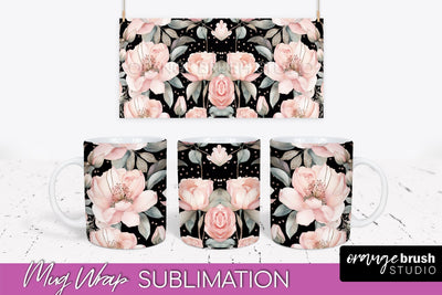 Pink Watercolor Flowers Mug Wrap - Floral Mug Sublimation Sublimation OrangeBrushStudio 