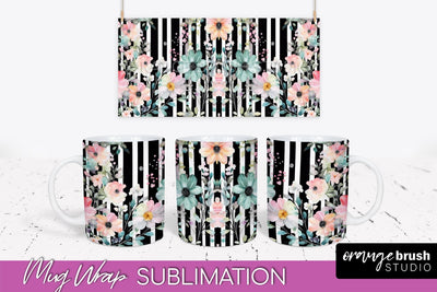 Pink Watercolor Flowers Mug Wrap - Floral Mug Sublimation Sublimation OrangeBrushStudio 