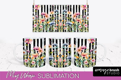 Pink Watercolor Flowers Mug Wrap - Floral Mug Sublimation Sublimation OrangeBrushStudio 