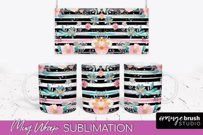 Pink Watercolor Flowers Mug Wrap - Floral Mug Sublimation Sublimation OrangeBrushStudio 