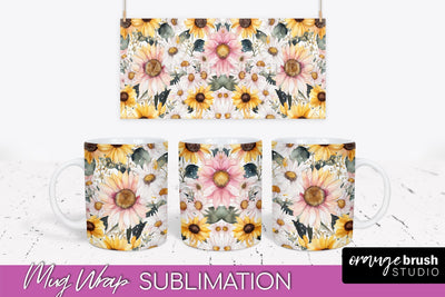 Pink Watercolor Flowers Mug Wrap - Floral Mug Sublimation Sublimation OrangeBrushStudio 