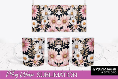 Pink Watercolor Flowers Mug Wrap - Floral Mug Sublimation Sublimation OrangeBrushStudio 