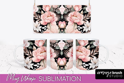 Pink Watercolor Flowers Mug Wrap - Floral Mug Sublimation Sublimation OrangeBrushStudio 