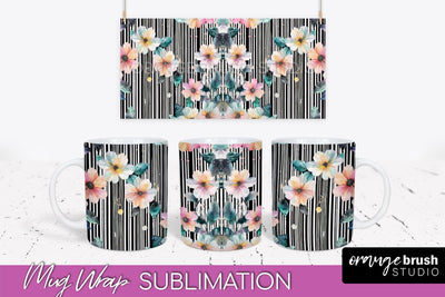 Pink Watercolor Flowers Mug Wrap - Floral Mug Sublimation Sublimation OrangeBrushStudio 