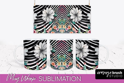 Pink Watercolor Flowers Mug Wrap - Floral Mug Sublimation Sublimation OrangeBrushStudio 