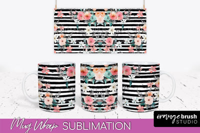 Pink Watercolor Flowers Mug Wrap - Floral Mug Sublimation Sublimation OrangeBrushStudio 