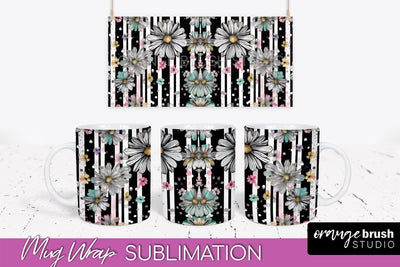 Pink Watercolor Flowers Mug Wrap - Floral Mug Sublimation Sublimation OrangeBrushStudio 