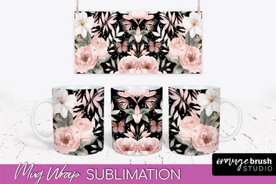 Pink Watercolor Flowers Mug Wrap - Floral Mug Sublimation Sublimation OrangeBrushStudio 