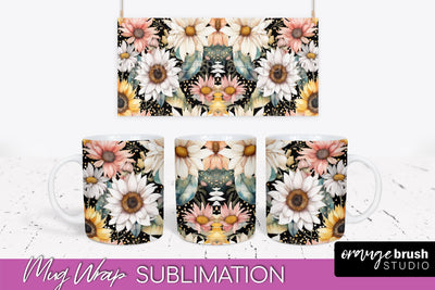 Pink Watercolor Flowers Mug Wrap - Floral Mug Sublimation Sublimation OrangeBrushStudio 
