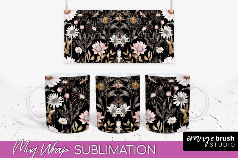 Pink Watercolor Flowers Mug Wrap - Floral Mug Sublimation Sublimation OrangeBrushStudio 