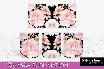 Pink Watercolor Flowers Mug Wrap - Floral Mug Sublimation Sublimation OrangeBrushStudio 