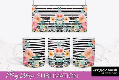 Pink Watercolor Flowers Mug Wrap - Floral Mug Sublimation Sublimation OrangeBrushStudio 