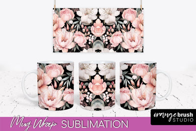 Pink Watercolor Flowers Mug Wrap - Floral Mug Sublimation Sublimation OrangeBrushStudio 