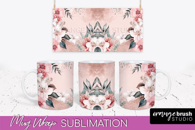 Pink Watercolor Flowers Mug Wrap - Floral Mug Sublimation Sublimation OrangeBrushStudio 