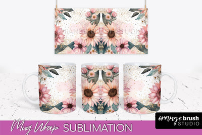 Pink Watercolor Flowers Mug Wrap - Floral Mug Sublimation Sublimation OrangeBrushStudio 