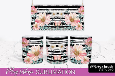 Pink Watercolor Flowers Mug Wrap - Floral Mug Sublimation Sublimation OrangeBrushStudio 