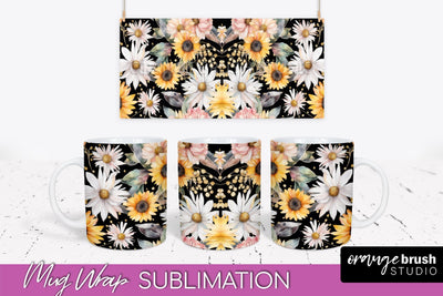 Pink Watercolor Flowers Mug Wrap - Floral Mug Sublimation Sublimation OrangeBrushStudio 