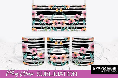 Pink Watercolor Flowers Mug Wrap - Floral Mug Sublimation Sublimation OrangeBrushStudio 