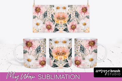 Pink Watercolor Flowers Mug Wrap - Floral Mug Sublimation Sublimation OrangeBrushStudio 