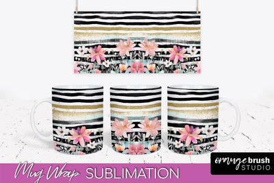 Pink Watercolor Flowers Mug Wrap - Floral Mug Sublimation Sublimation OrangeBrushStudio 