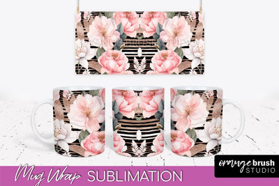 Pink Watercolor Flowers Mug Wrap - Floral Mug Sublimation Sublimation OrangeBrushStudio 