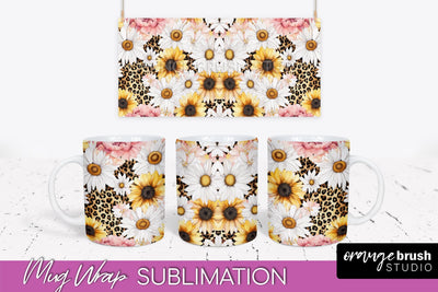 Pink Watercolor Flowers Mug Wrap - Floral Mug Sublimation Sublimation OrangeBrushStudio 