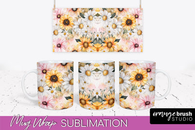 Pink Watercolor Flowers Mug Wrap - Floral Mug Sublimation Sublimation OrangeBrushStudio 