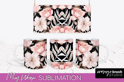 Pink Watercolor Flowers Mug Wrap - Floral Mug Sublimation Sublimation OrangeBrushStudio 