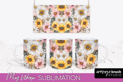 Pink Watercolor Flowers Mug Wrap - Floral Mug Sublimation Sublimation OrangeBrushStudio 