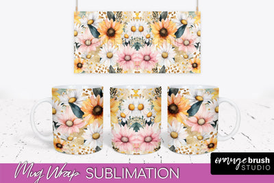 Pink Watercolor Flowers Mug Wrap - Floral Mug Sublimation Sublimation OrangeBrushStudio 