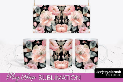 Pink Watercolor Flowers Mug Wrap - Floral Mug Sublimation Sublimation OrangeBrushStudio 
