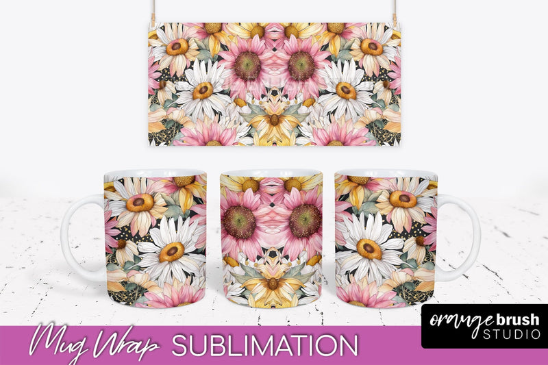 Pink Watercolor Flowers Mug Wrap - Floral Mug Sublimation Sublimation OrangeBrushStudio 