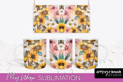 Pink Watercolor Flowers Mug Wrap - Floral Mug Sublimation Sublimation OrangeBrushStudio 