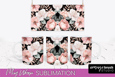 Pink Watercolor Flowers Mug Wrap - Floral Mug Sublimation Sublimation OrangeBrushStudio 