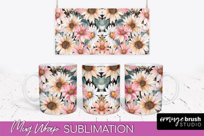 Pink Watercolor Flowers Mug Wrap - Floral Mug Sublimation Sublimation OrangeBrushStudio 